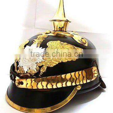 German pickelhaube Leather Helmet with Brass strip/ german helmet/ lether helmet