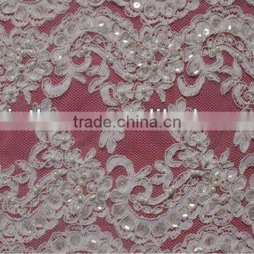 Narrow Short Full Beaded Ivory Corded French Lace Trim