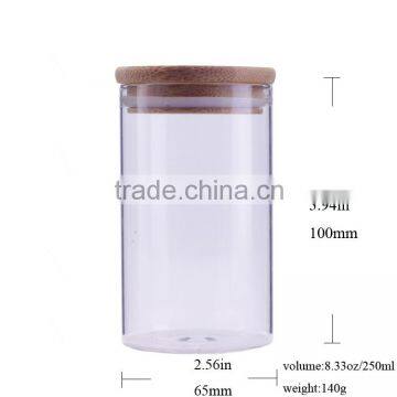 250ml wide mouth jars, glass packaging jars for chutney with cork/bamboo lid