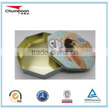 cosmetic mask chocolate biscuit octagonal tin can / CMYK OEM metal box / recycable tin box