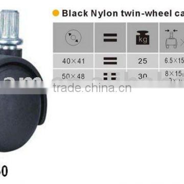 black nylon twin wheel castor plain bearing