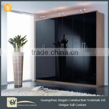 2016 Modular MDF lacquer high gloss wardrobe cabinet with swing door,6 door bedroom almirah