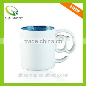 White bone china coffee cup with a specail handle accept customized design