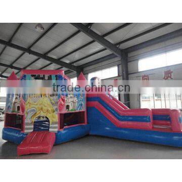 Netted PVC tarpaulin Snow White inflatable slide with trampoline