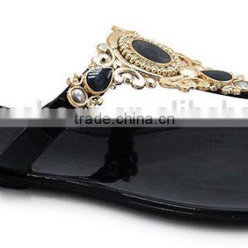 Fashion women PVC jelly slipper with gold plating strap