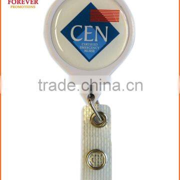 Round Epoxy Customized Logo Plastic Retractable Reel ID Badge Holder With PVC Strape And Bulldog Clip On The Back