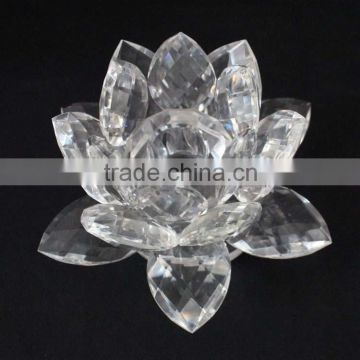 small transparent lotus shaped glass candle holder