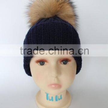 Children Handmade New Design Baby Colourful Hats For Kids With Raccoon Fur Balls Knitted Baby Kids Hats