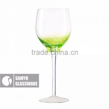 samyo handmade glass red wine with half green and bubbles at the bottom