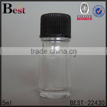 5ml travel sample perfume bottle , mini clear glass bottle with stopper, black screw cap