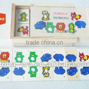 wooden jungle animal domino toy set with wooden box