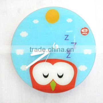 Popular Cartoon Round Tempered Glass wall clock for kids