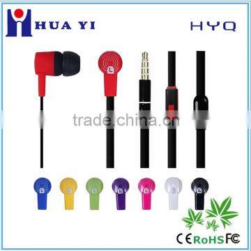 wholesale colorful earphone plastic flat cable earbud with mic