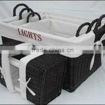 S/6 half willow basket with White lined and handle