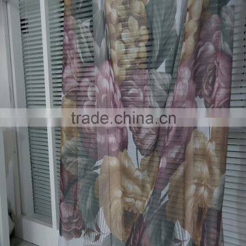 Beautiful 100% polyester flower printed voile window curtain fabric