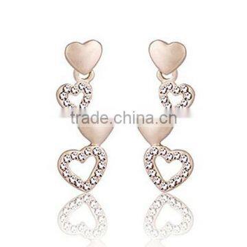 Exaggerated Accessory Alloy Gold Rose Gold Plated Crystal Bunch Heart Bangle Earrings For Wedding Lady