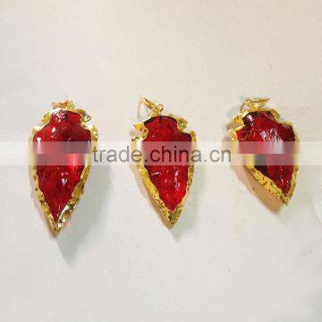 Wholesale Arrowhead Pendants : Red Color Glass Electroplated Arrowhead Pendants photo-2