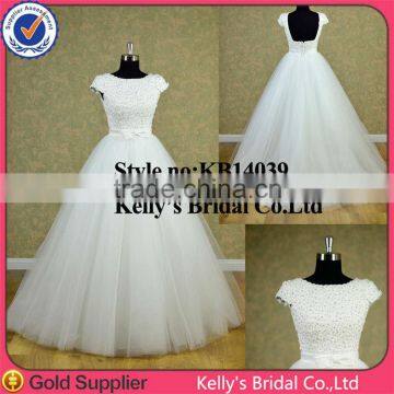 2014 New Arrive elegant lace top and tulle skirt wedding dress made in China