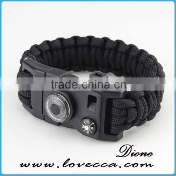 Top quality black Paracord compass outdoor military braided survival bracelets