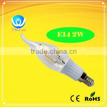 e14 c35 2w led filament bulb candle with ce rosh and tuv