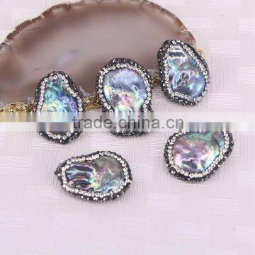 Charm Rainbow Abalone Shell Connector Beads, Pave Crystal Jewelry Gem For Jewelry Making