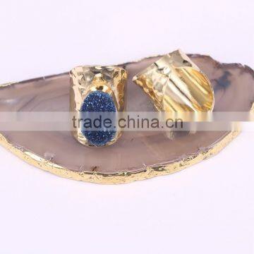 Gold Plated Natural Blue Agate Titanium Druzy Ring Freeform Drusy Gemstone Geode Jewelry Ring photo-2