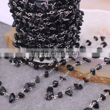 Rosary Chain Black Agate Chips Bead Free Form Chains Silver Plated Chain