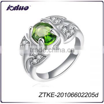 Simple Green Big Stone Luxury Rhodium Plated Ring Design