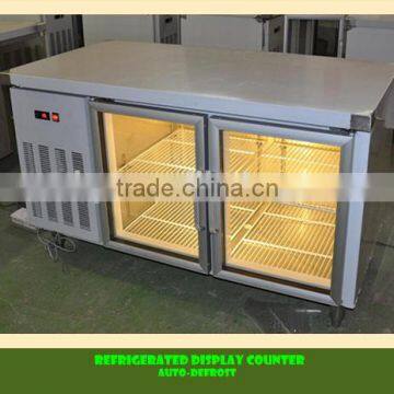 stainless steel refrigerated counter display with 2 glass doors