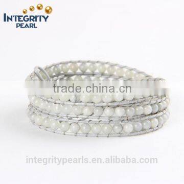 6mm natural grey agate small stone special design simple genuine leather bracelet