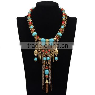 New Arrive Women Chunky Statement Necklace Turquoise Tassel Necklace Wholesale