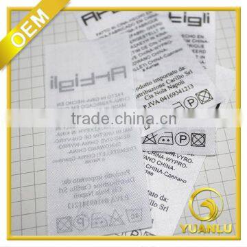 Custom garment care label polyester satin garment care label