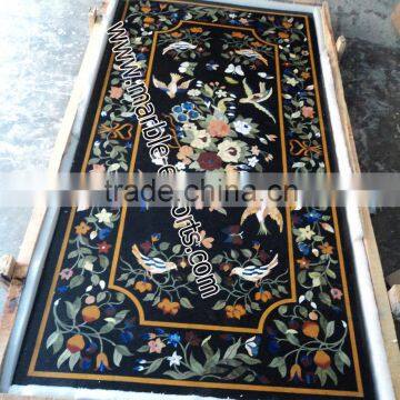 Natural Black Marble Inlaid Coffee Table Tops, Pietre Dure Marble Coffee Table Tops