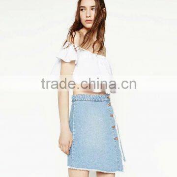 Asymmetric Denim Skirt Straight Single Breasted Skirt