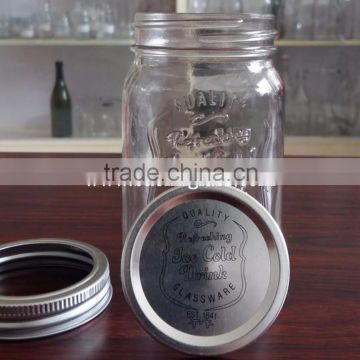 16oz ice cold drink embossed glass mason jar