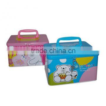 Portable tin cartoon kids money box with lock