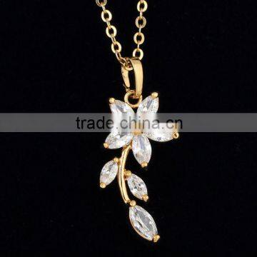 flower pendant necklace fashion jewelry costume jewelry with white zircon pendant(AM-D405)