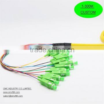 High quality China-made SC APC 12 core mini-breakout Fiber optic pigtail