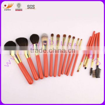 Bright Red Nylon Hair Real Hair Wood Handle Professional Makeup Brush Set