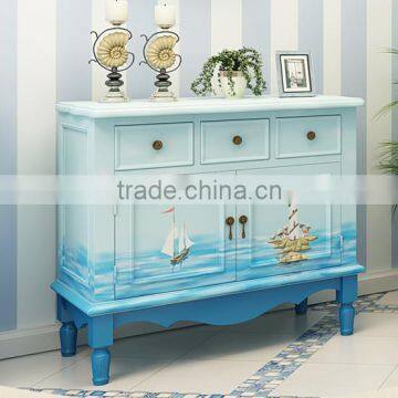 Mediterranean Style Storage Cabinet, Sailing Boat Handpainting Living Room Cabinet, Pastoral Solid Wood Cabinet (BF01-X1149) photo-2