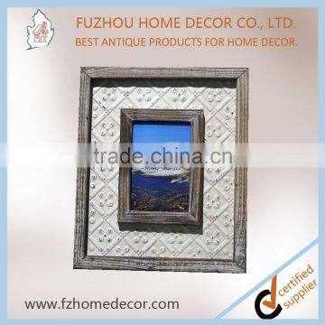Promotional 4x6" Distressed Wooden Photo Frame With Metal Pattern Decor for Home Use photo-6