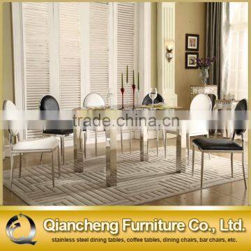 Glass Top Stainless Steel Legs Extendable Dining Table