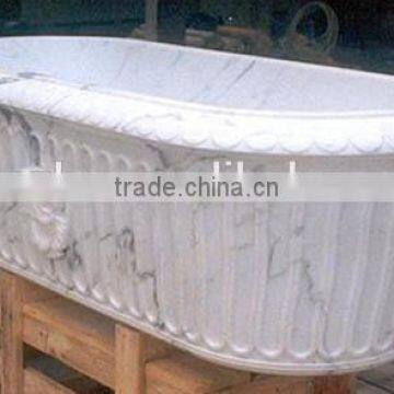 Half Hand Carved Free Standing Marble Stone Bathtub photo-4
