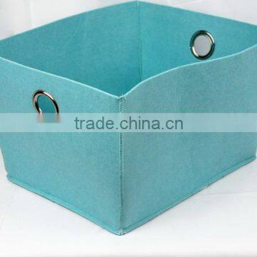 Mini Blue Open Top Felt Toy Storage Box With Round Metal Holes(Large)