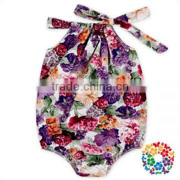 vintage flowers romper for kids summer clothing adjustable neck baby girl summer romper