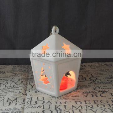 Star Christmas Tree Hollow Design Ceramic X'mas T-light Holder House Hanging photo-3