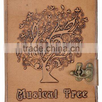 Handmade vintage embossed musical tree leather diary with clasp