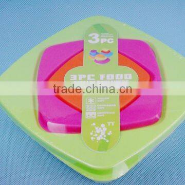 3PC Plastic color square fresh bowl/food container