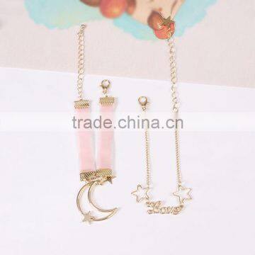 Gold Love Letter Moon Star Charms Bracelet Gold Chain Bracelet Silk Ribbon Bracelet