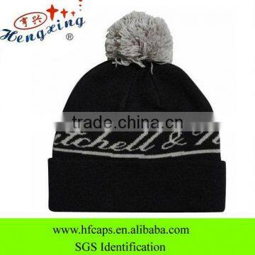 Design your own black custom pom knitted hat manufacture